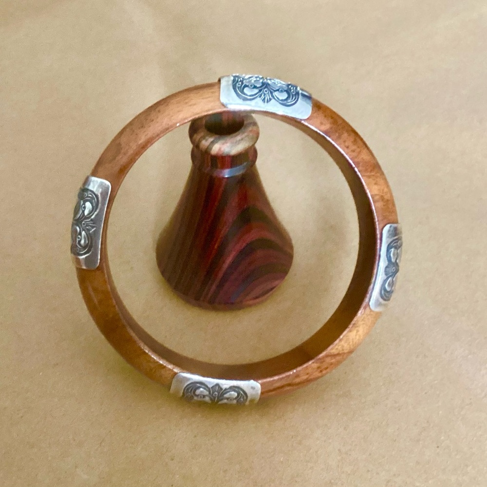 Retired Silpada Wood Sterling, silver etched bangle bracelet